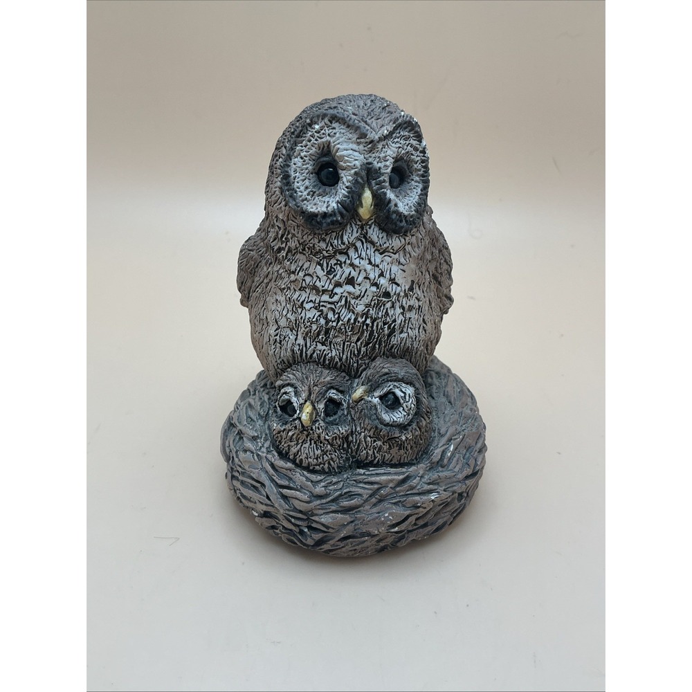 Vintage Studio Pottery Mother Owl with 2 Owlets in Nest